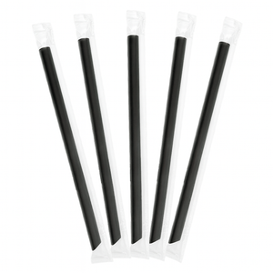 CCF Individually Wrapped PP Plastic Jumbo Drink Straws - Black L9" 12MM BOBA Straw - 2000 pieces/case