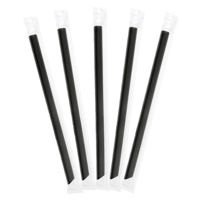 CCF Individually Wrapped PP Plastic Jumbo Drink Straws - Black L9