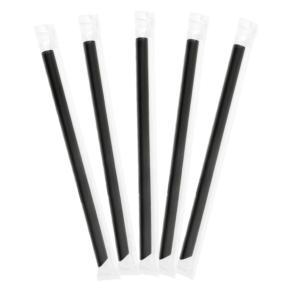 CCF Individually Wrapped PP Plastic Jumbo Drink Straws - Black L9