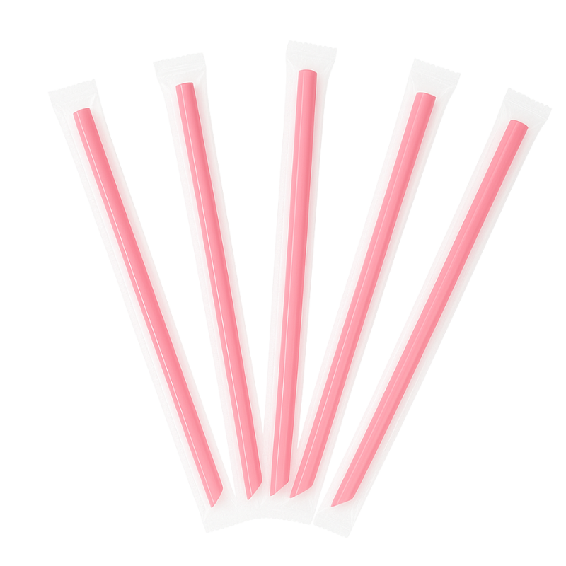 CCF Individually Wrapped PP Plastic Drink Straws - Pink L9
