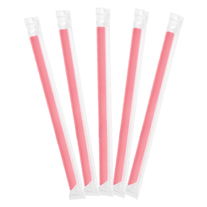 CCF Individually Wrapped PP Plastic Jumbo Drink Straws - Pink L9