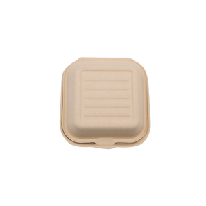 CCF 100% COMPOSTABLE Single Compartment Bagasse Molded Fiber Hinged Container 6" x 6" x 3" - 500 Pieces/Case