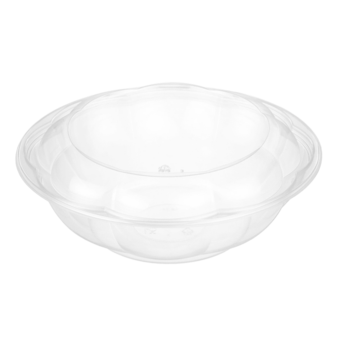 CCF 64OZ PET Plastic Rose Salad Bowl & Lids - 100 Sets/Case