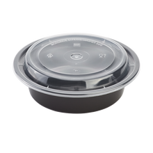 Load image into Gallery viewer, CCF 48OZ(D233MM) PP Injection Plastic Microwavable Black Round Food Containers &amp; Lids - 150 Sets/Case