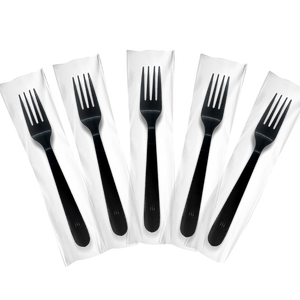 CCF Individually Wrapped Heavy Weight PP Plastic Fork - Black 1000 Pieces/Case