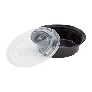 CCF 48OZ(D233MM) PP Injection Plastic Microwavable Black Round Food Containers & Lids - 150 Sets/Case