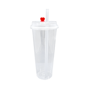 CCF 22-24OZ(D90MM) Premium PP Injection Plastic Cup With Lid + Straw (Combo)- Clear 500 Sets/Case