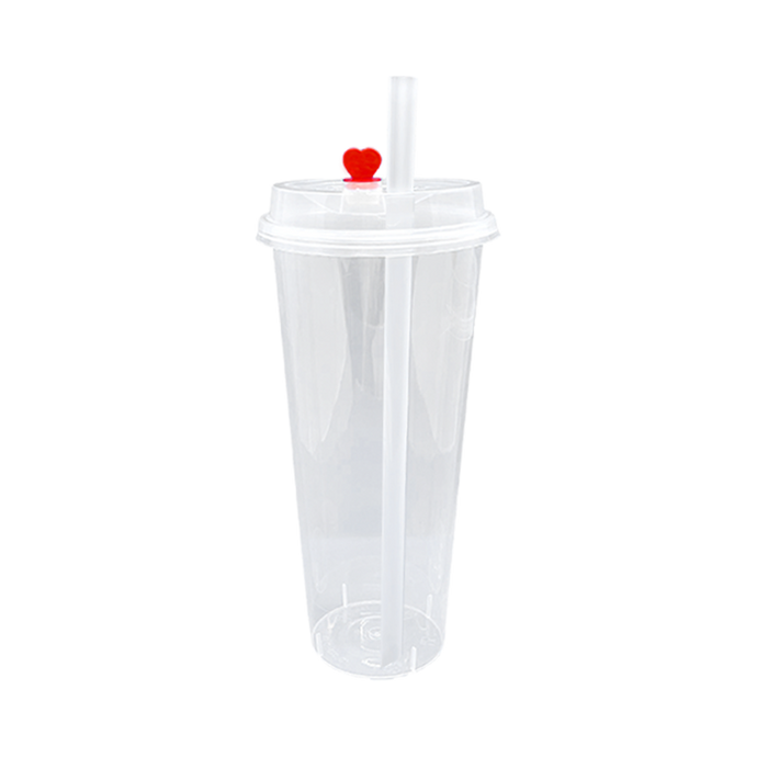 CCF 22-24OZ(D90MM) Premium PP Injection Plastic Cup With Lid + Straw (Combo)- Clear 500 Sets/Case