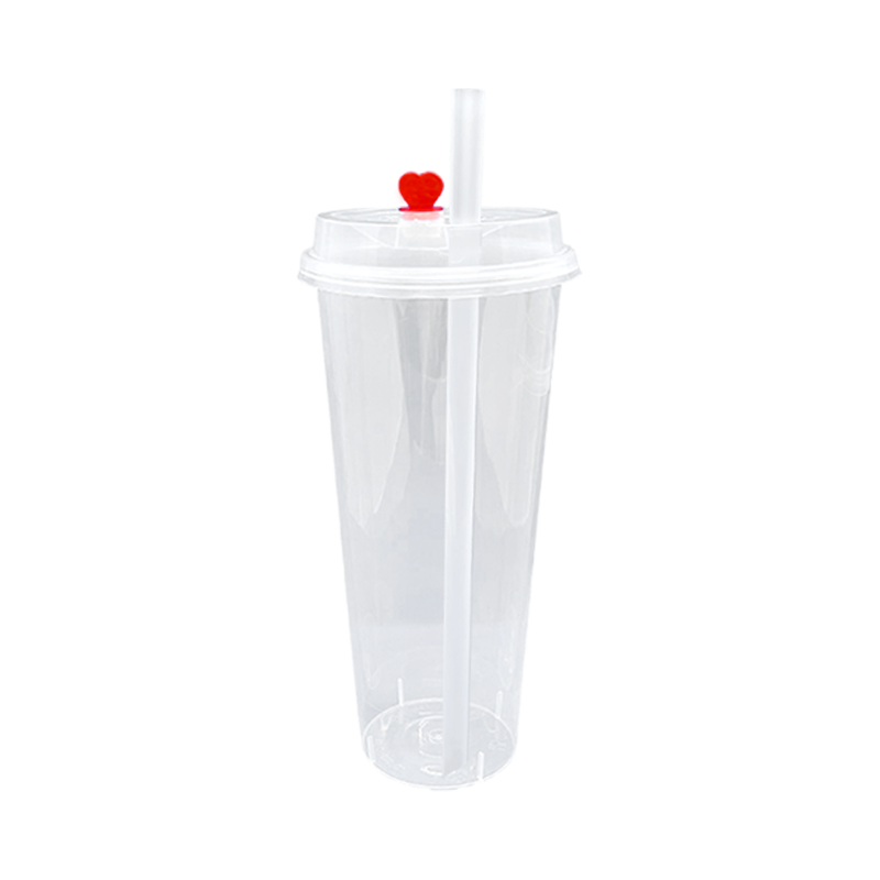 CCF 22-24OZ(D90MM) Premium PP Injection Plastic Cup With Lid + Straw (Combo)- Clear 500 Sets/Case