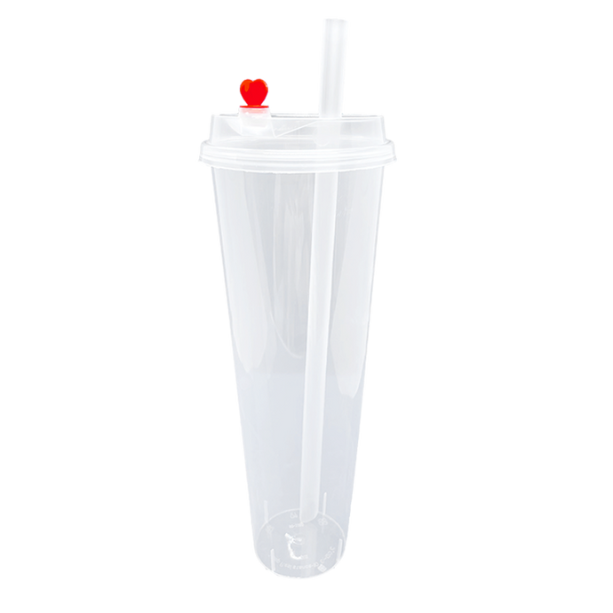 CCF 32OZ(D90MM) Premium PP Injection Plastic Cup With Lid + Straw (Combo)- Clear 500 Sets/Case