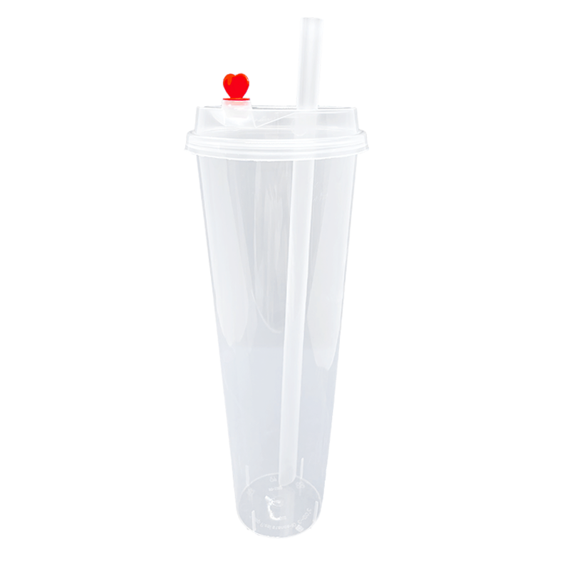 CCF 32OZ(D90MM) Premium PP Injection Plastic Cup With Lid + Straw (Combo)- Clear 500 Sets/Case