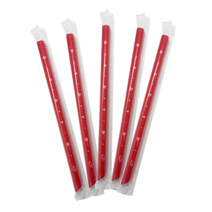 CCF PP Plastic Jumbo Drink Straws - Individually Wrapped Red L9" 12MM Boba Straw - 2000 Pieces/Case