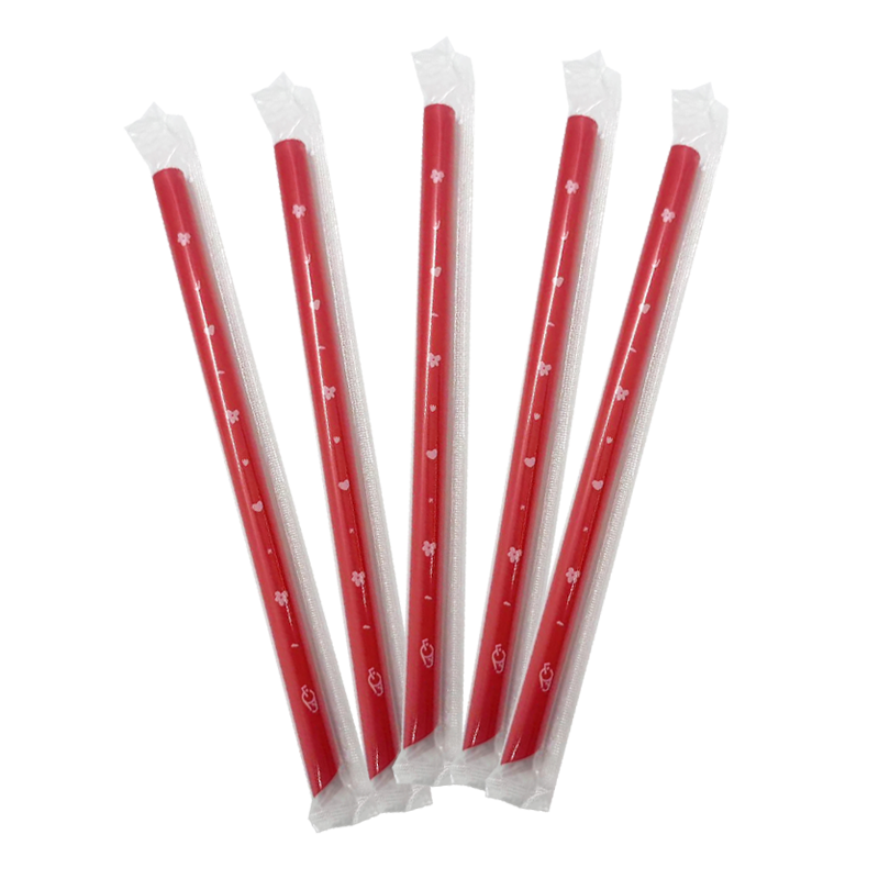 CCF PP Plastic Jumbo Drink Straws - Individually Wrapped Red L9