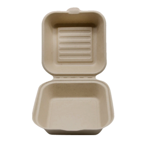 CCF 100% COMPOSTABLE Single Compartment Bagasse Molded Fiber Hinged Container 6" x 6" x 3" - 500 Pieces/Case