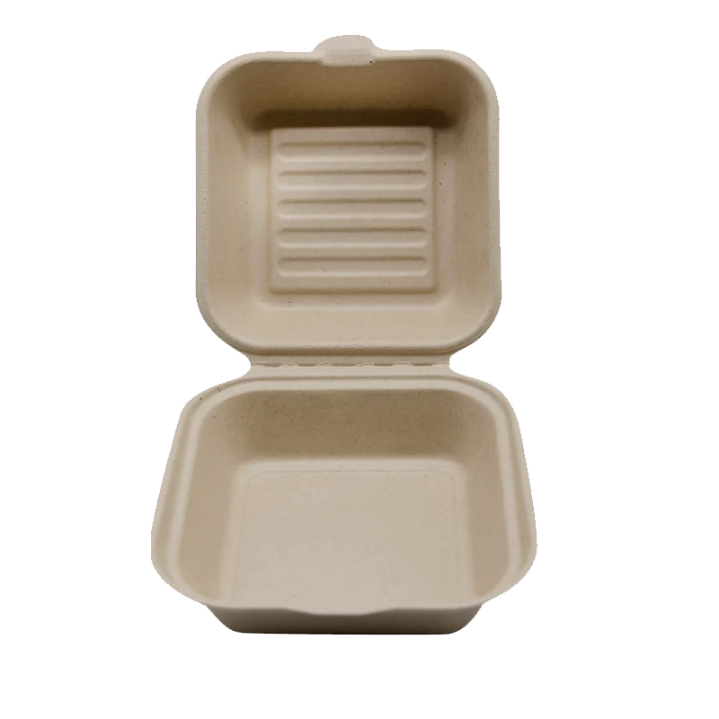 CCF 100% COMPOSTABLE Single Compartment Bagasse Molded Fiber Hinged Container 6