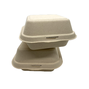 CCF 100% COMPOSTABLE Single Compartment Bagasse Molded Fiber Hinged Container 6" x 6" x 3" - 500 Pieces/Case