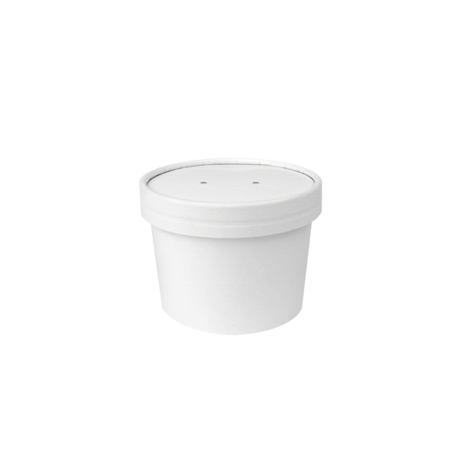 CCF 10OZ Soup Paper Container + Vented Lid Combo - White 250 SETS/Case