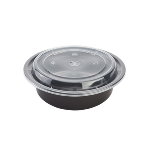 CCF 16OZ(D153MM) PP Injection Plastic Microwavable Black Round Food Containers & Lids - 150 Sets/Case