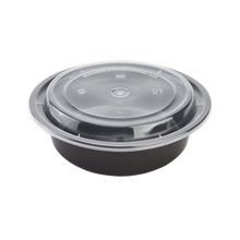 Load image into Gallery viewer, CCF 24OZ(D183MM) PP Injection Plastic Microwavable Black Round Food Containers &amp; Lids - 150 Sets/Case