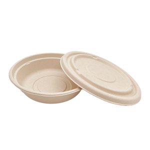 32OZ 100% COMPOSTABLE Bagasse Molded Fiber Round Container - 400 Pieces/Case