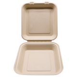 Load image into Gallery viewer, CCF 100% COMPOSTABLE Single Compartment Bagasse Molded Fiber Hinged Container 9&quot; x 9&quot; x 3&quot; - 200 Pieces/Case