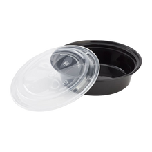 Load image into Gallery viewer, CCF 48OZ(D233MM) PP Injection Plastic Microwavable Black Round Food Containers &amp; Lids - 150 Sets/Case