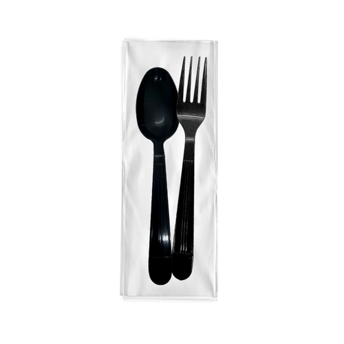 CCF Cutlery Plastic Wrapped Pack With Heavy Duty PP Plastic Fork/Spoon - Black 500 Sets/Case