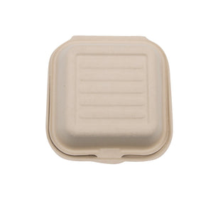 CCF 100% COMPOSTABLE Single Compartment Bagasse Molded Fiber Hinged Container 6" x 6" x 3" - 500 Pieces/Case