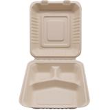 CCF 100% COMPOSTABLE Three Compartment Bagasse Molded Fiber Hinged Container  8" x 8" x 3" - 200 Pieces/Case
