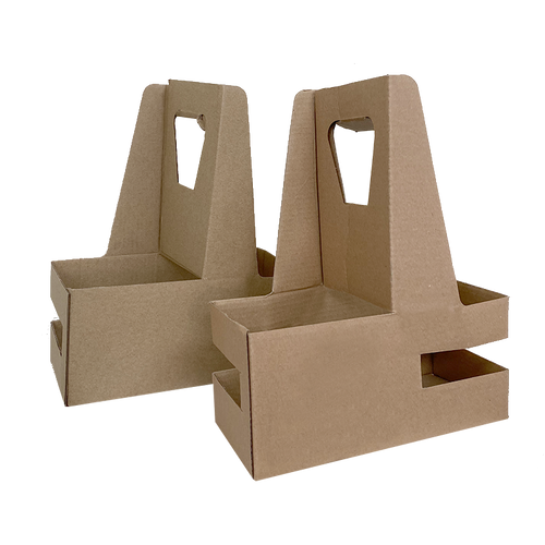 CCF Eco-Friendly Heavy Duty Kraft Corrugated Cardboard 2-Cup Carrier - 200 Pieces / Cases