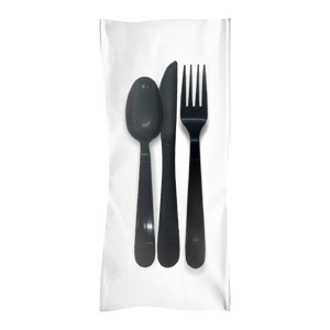 CCF Cutlery Plastic Wrapped Pack With Heavy Duty PP Plastic Fork/Spoon/Knife - Black 500 Sets/Case