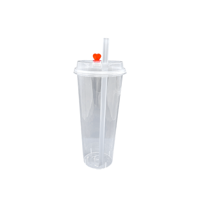 CCF 22-24OZ(D90MM) Premium PP Injection Plastic Cup With Lid + Straw (Combo)- Clear 500 Sets/Case