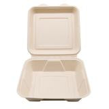 CCF 100% COMPOSTABLE Single Compartment Bagasse Molded Fiber Hinged Container 8" x 8" x 3" - 200 Pieces/Case