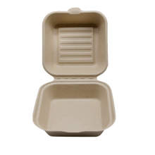 Load image into Gallery viewer, CCF 100% COMPOSTABLE Single Compartment Bagasse Molded Fiber Hinged Container 6&quot; x 6&quot; x 3&quot; - 500 Pieces/Case