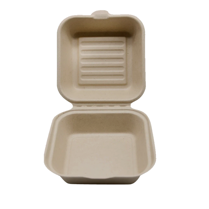 CCF 100% COMPOSTABLE Single Compartment Bagasse Molded Fiber Hinged Container 6