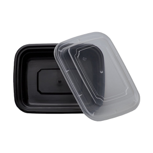 Yocup Company: 39oz 3 Compartment Black Rectangular Plastic Take-Out  Container w/ Clear Lid - 150 sets