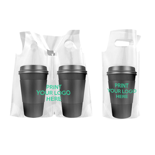 Custom print double spilt/single drink cup carrier plastic bags